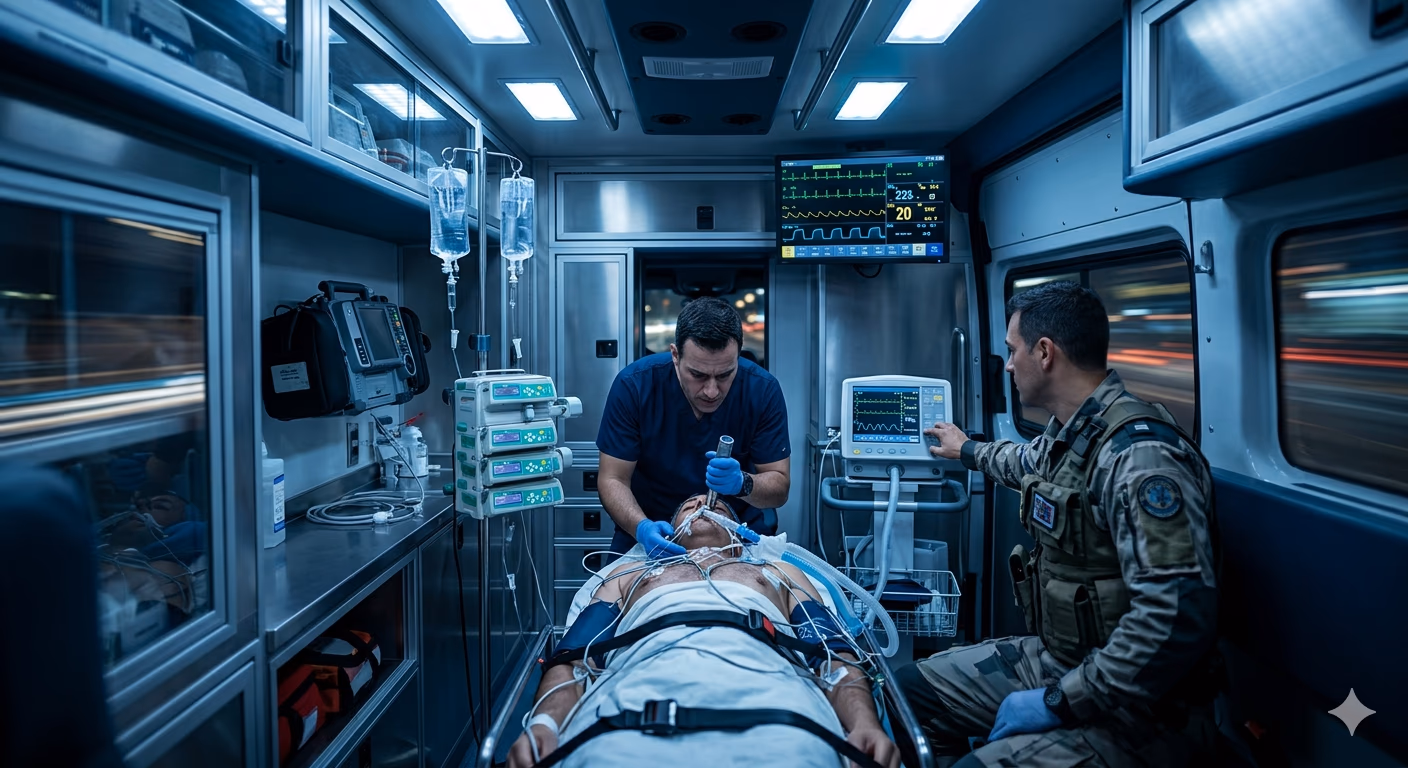 Interior de ambulancia medicalizada con monitor y ventilador